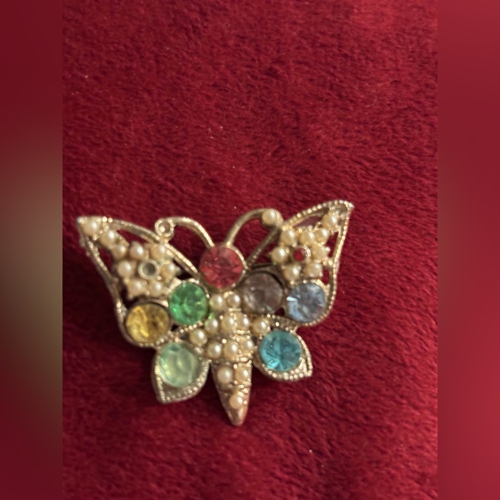 Elegant Butterfly Brooch with Multicolor Gems